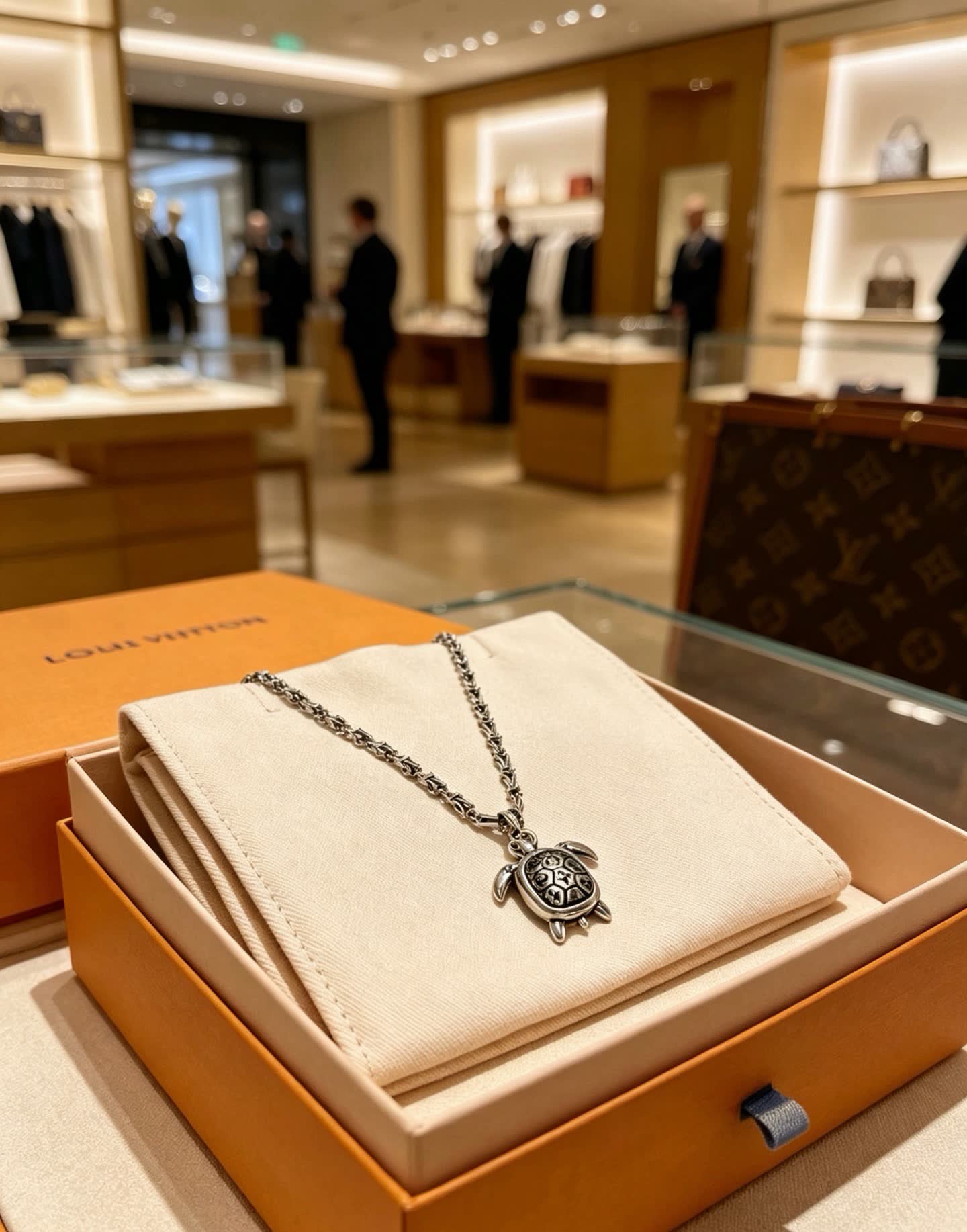 Louis Vuitton Silver Turtle Pendant Necklace